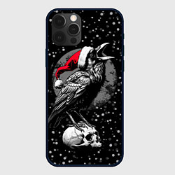 Чехол для iPhone 12 Pro Кричащий ворон в шапке Санты, цвет: 3D-черный