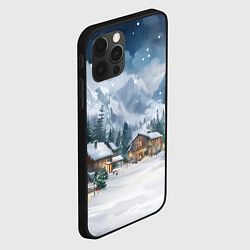 Чехол для iPhone 12 Pro Новый год - домики в горах, цвет: 3D-черный — фото 2