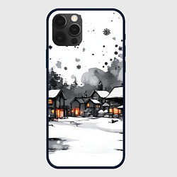 Чехол для iPhone 12 Pro Белый заснеженный город, цвет: 3D-черный