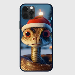 Чехол для iPhone 12 Pro Новогодний змееныш в шапочке, цвет: 3D-черный