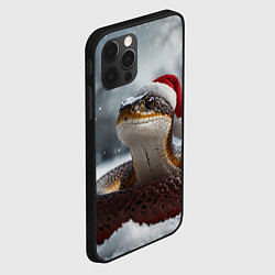 Чехол для iPhone 12 Pro Новогодняя змея на снегу, цвет: 3D-черный — фото 2