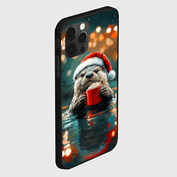 Чехол для iPhone 12 Pro Новогодняя выдра на фоне гирлянды, цвет: 3D-черный — фото 2