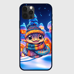 Чехол для iPhone 12 Pro Новогодняя змейка и неоновые домики, цвет: 3D-черный