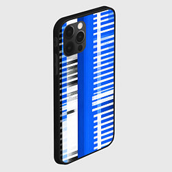 Чехол для iPhone 12 Pro White stripes on a black and blue background, цвет: 3D-черный — фото 2