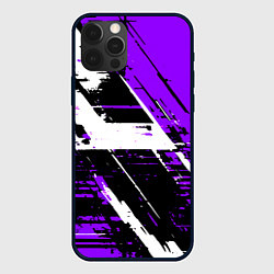 Чехол для iPhone 12 Pro Diagonal black and white stripes on a purple backg, цвет: 3D-черный