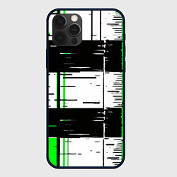 Чехол для iPhone 12 Pro Зелёные и чёрные полосы на белом фоне, цвет: 3D-черный