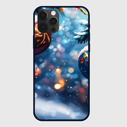 Чехол для iPhone 12 Pro Новогодние шары на ветках, цвет: 3D-черный