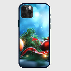 Чехол для iPhone 12 Pro Красные игрушки новогодние, цвет: 3D-черный