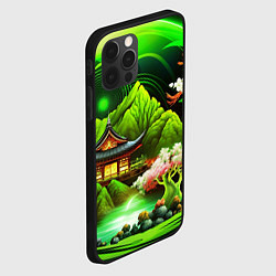 Чехол для iPhone 12 Pro Природа Японии в зеленых цветах, цвет: 3D-черный — фото 2