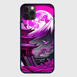 Чехол для iPhone 12 Pro Япония гора в фиолетовом свете, цвет: 3D-черный