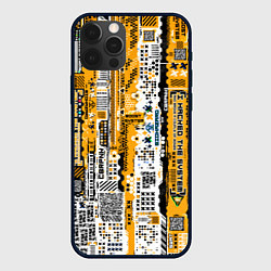 Чехол для iPhone 12 Pro Cyberpunk pattern yellow, цвет: 3D-черный