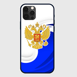 Чехол для iPhone 12 Pro Герб России - белый и синий, цвет: 3D-черный
