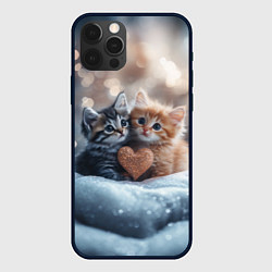 Чехол для iPhone 12 Pro Влюбленные котята с сердечком, цвет: 3D-черный