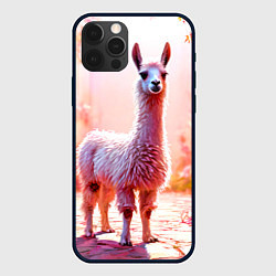 Чехол для iPhone 12 Pro Альпака в розовом, цвет: 3D-черный