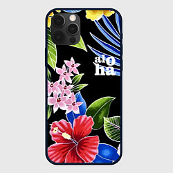 Чехол для iPhone 12 Pro Tropical flowers - aloha, цвет: 3D-черный