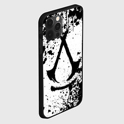 Чехол для iPhone 12 Pro Assassins creed shadows - черно-белые брызги, цвет: 3D-черный — фото 2