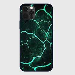 Чехол для iPhone 12 Pro Неоновые зеленые разломы, цвет: 3D-черный