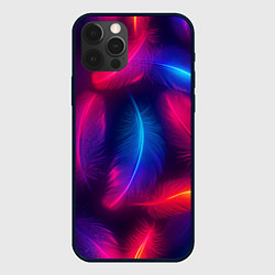 Чехол для iPhone 12 Pro Вспыхивающие перья - неоновое свечение, цвет: 3D-черный