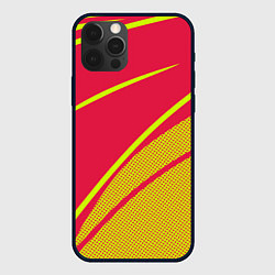 Чехол для iPhone 12 Pro Красно-розовый с салатовым точечный, цвет: 3D-черный