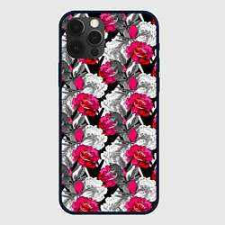 Чехол для iPhone 12 Pro Розы красные и черно-белые, цвет: 3D-черный