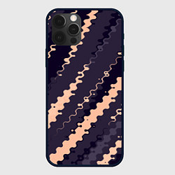 Чехол для iPhone 12 Pro Фиолетовый с бежевым искажённые полосы, цвет: 3D-черный