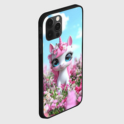 Чехол для iPhone 12 Pro Единорожка в цветочках, цвет: 3D-черный — фото 2