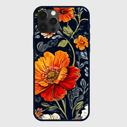 Чехол для iPhone 12 Pro Маки и пионы старинный паттерн, цвет: 3D-черный