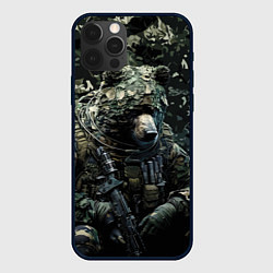 Чехол для iPhone 12 Pro Медведь снайпер в лиственном камуфляже, цвет: 3D-черный