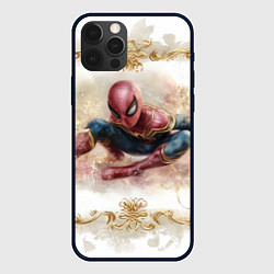 Чехол для iPhone 12 Pro Человек - паук розы и узоры, цвет: 3D-черный