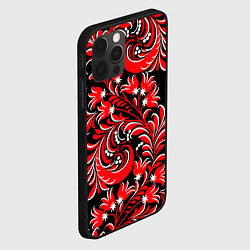 Чехол для iPhone 12 Pro Хохлома - красная роспись, цвет: 3D-черный — фото 2