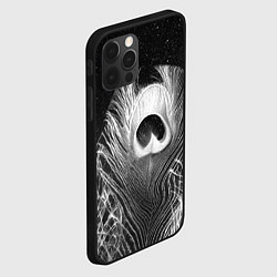 Чехол для iPhone 12 Pro Изогнутые белые перья павлина - чб иллюстрация, цвет: 3D-черный — фото 2