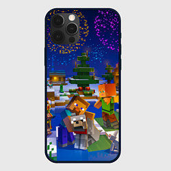 Чехол для iPhone 12 Pro Новый год в Майнкрафт, цвет: 3D-черный