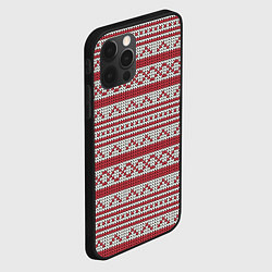 Чехол для iPhone 12 Pro Вязаный красно белый узор, цвет: 3D-черный — фото 2