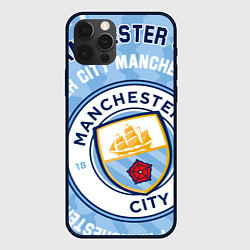Чехол для iPhone 12 Pro Манчестер Сити надписи и логотип, цвет: 3D-черный