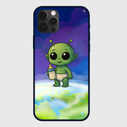 Чехол для iPhone 12 Pro Малыш инопланетянин с молоком, цвет: 3D-черный