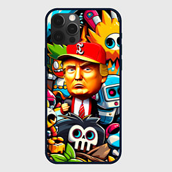 Чехол для iPhone 12 Pro Дональд Трамп в компании мультяшных персонажей, цвет: 3D-черный