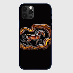 Чехол для iPhone 12 Pro Стилизованная бегущая янтарная лошадь, цвет: 3D-черный