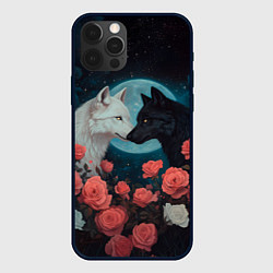 Чехол для iPhone 12 Pro Влюбленные волки, цвет: 3D-черный