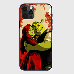 Чехол для iPhone 12 Pro Шрек и Фиона обнимаются в осеннем лесу, цвет: 3D-черный