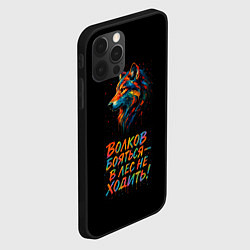 Чехол для iPhone 12 Pro Волк брызги красок на черном, цвет: 3D-черный — фото 2