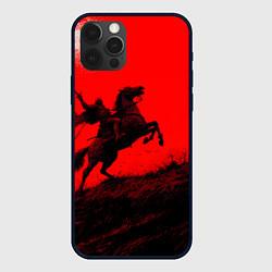 Чехол для iPhone 12 Pro Всадник на коне - красный фон, цвет: 3D-черный