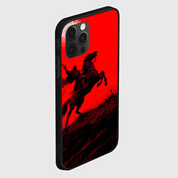 Чехол для iPhone 12 Pro Всадник на коне - красный фон, цвет: 3D-черный — фото 2