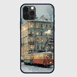 Чехол для iPhone 12 Pro Трамваи в зимнем Санкт-Петербурге, цвет: 3D-черный