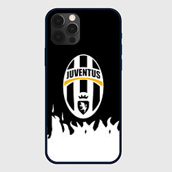 Чехол для iPhone 12 Pro Ювентус белый огонь текстура, цвет: 3D-черный