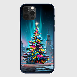 Чехол для iPhone 12 Pro Новогодняя елка в гирляндах, цвет: 3D-черный