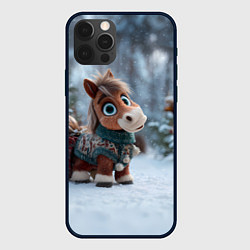 Чехол iPhone 12 Pro Маленькая лошадка в новогоднем лесу