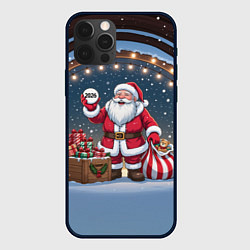 Чехол для iPhone 12 Pro Санта с мешком подарков, цвет: 3D-черный