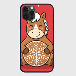Чехол для iPhone 12 Pro Новогодняя лошадка с печенькой, цвет: 3D-черный