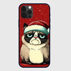 Чехол для iPhone 12 Pro Грустный Новогодний мем котик, цвет: 3D-черный