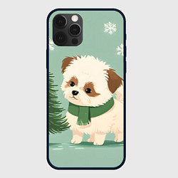Чехол для iPhone 12 Pro Новогодний песик с елочкой, цвет: 3D-черный